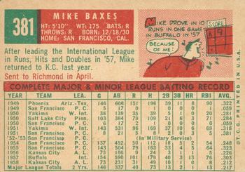 2008 Topps Heritage - 50th Anniversary Buybacks #381 Mike Baxes Back