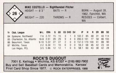 1988 Rock's Dugout Wichita Pilots #NNO Mike Costello Back