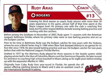 2010 Rogers Winnipeg Goldeyes SGA #NNO Rudy Arias Back