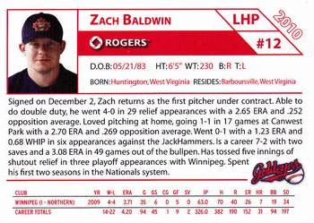 2010 Rogers Winnipeg Goldeyes SGA #NNO Zach Baldwin Back