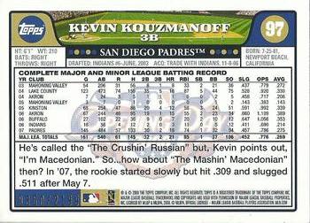 2008 Topps Opening Day - Gold #97 Kevin Kouzmanoff Back