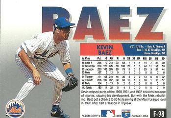 1993 Fleer Final Edition #F-98 Kevin Baez Back