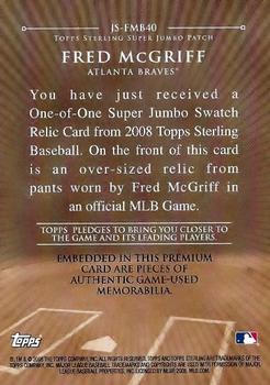2008 Topps Sterling - Super Jumbo Patch #JS-FMB40 Fred McGriff Back