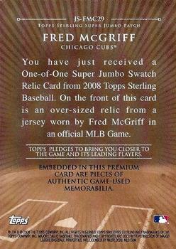 2008 Topps Sterling - Super Jumbo Patch #JS-FMC29 Fred McGriff Back