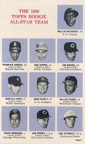 1964 Topps Rookie All Star Banquet #8 Bob Allison / Jim Baxes / Ron Fairly / Pumpsie Green / Joe Koppe / Willie McCovey / Jim O'Toole / Jim Perry / Johnny Romano / Willie Tasby Front