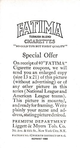 1988 1913 Fatima Teams (T200) Oversized Reprints #NNO New York Giants Back