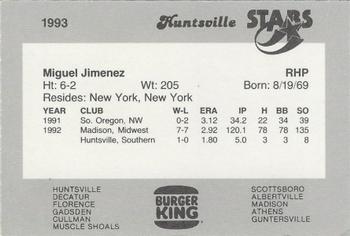 1993 Burger King Huntsville Stars #NNO Miguel Jimenez Back