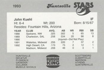 1993 Burger King Huntsville Stars #NNO John Kuehl Back