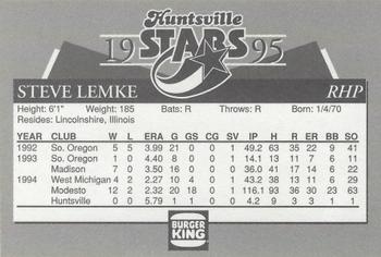 1995 Burger King Huntsville Stars #NNO Steve Lemke Back