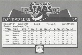 1995 Burger King Huntsville Stars #NNO Dane Walker Back