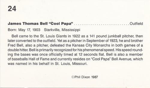 1987 Dixon's Negro Baseball Greats #24 James Bell Back