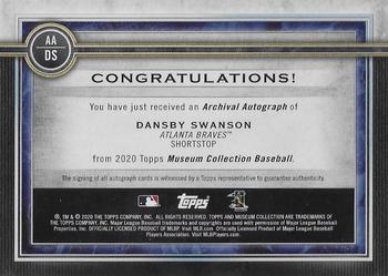 2020 Topps Museum Collection - Archival Autographs Copper #AA-DS Dansby Swanson Back
