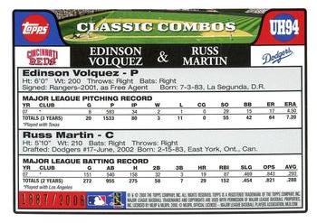 2008 Topps Updates & Highlights - Gold #UH94 Edinson Volquez / Russell Martin Back