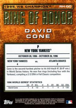 2008 Topps Updates & Highlights - Ring of Honor: World Series Champions #RH-DC David Cone Back