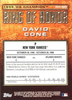 2008 Topps Updates & Highlights - Ring of Honor: World Series Champions #RH-DC David Cone Back