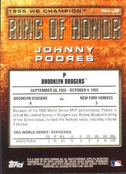 2008 Topps Updates & Highlights - Ring of Honor: World Series Champions #RH-JP Johnny Podres Back