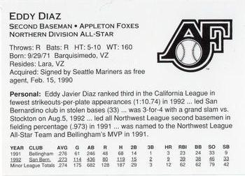 1993 Midwest League All-Stars #NNO Eddy Diaz Back