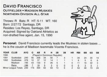 1993 Midwest League All-Stars #NNO David Francisco Back