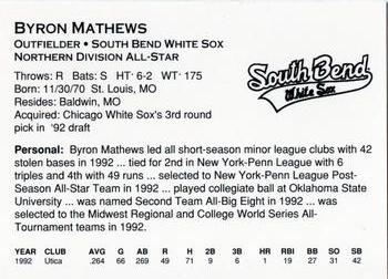 1993 Midwest League All-Stars #NNO Byron Mathews Back