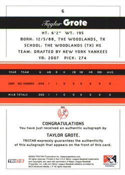 2008 TriStar PROjections - Autographs #6 Taylor Grote Back