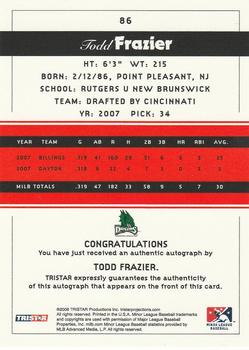 2008 TriStar PROjections - Autographs #86 Todd Frazier Back
