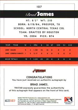 2008 TriStar PROjections - Autographs #107 Brad James Back