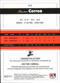2008 TriStar PROjections - Autographs #142 Hector Correa Back