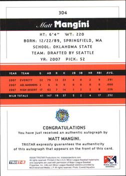 2008 TriStar PROjections - Autographs #304 Matt Mangini Back