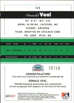 2008 TriStar PROjections - Autographs Green #123 Donald Veal Back
