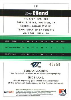 2008 TriStar PROjections - Autographs Green #151 Eric Eiland Back