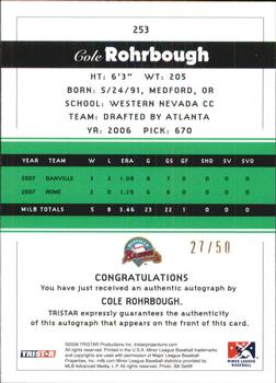 2008 TriStar PROjections - Autographs Green #253 Cole Rohrbough Back