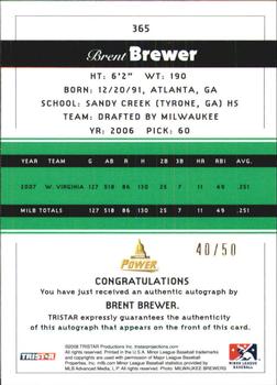2008 TriStar PROjections - Autographs Green #365 Brent Brewer Back