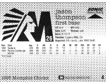 1995 Sonic Memphis Chicks #4 Jason Thompson Back
