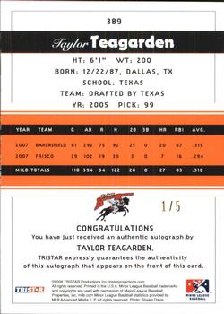 2008 TriStar PROjections - Autographs Orange #389 Taylor Teagarden Back