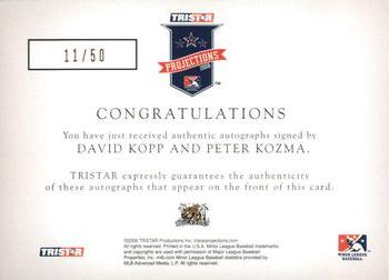 2008 TriStar PROjections - GR8 Xpectations Autographs Dual Green #KK David Kopp / Peter Kozma Back