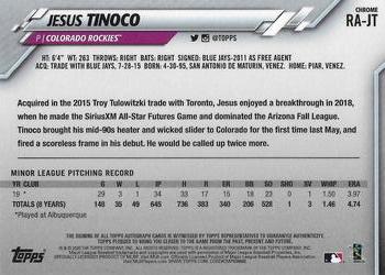 2020 Topps Chrome - Rookie Autographs #RA-JT Jesus Tinoco Back