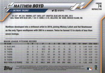 2020 Topps Chrome - Sepia Refractor #74 Matthew Boyd Back