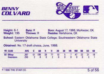 1989 Star Midwest League All-Stars #5 Benny Colvard Back