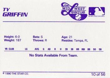 1989 Star Midwest League All-Stars #10 Ty Griffin Back