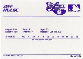 1989 Star Midwest League All-Stars #37 Jeff Hulse Back