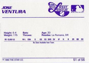 1989 Star Midwest League All-Stars #51 Jose Ventura Back