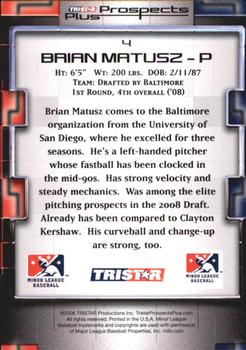 2008 TriStar Prospects Plus - Green #4 Brian Matusz Back