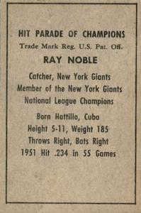 1952 Berk Ross #NNO Ray Noble Back