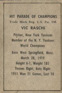 1952 Berk Ross #NNO Vic Raschi Back
