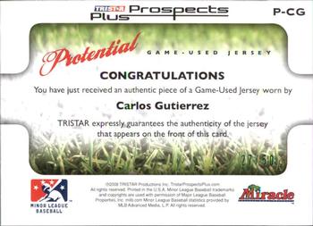 2008 TriStar Prospects Plus - PROtential Game Used Green #PCG Carlos Gutierrez Back