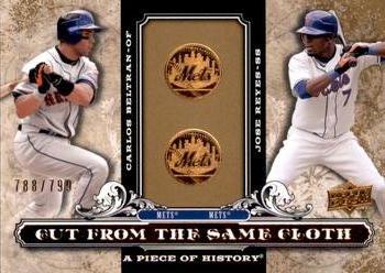 2008 Upper Deck A Piece of History - Cut From the Same Cloth #CSC-BR Carlos Beltran / Jose Reyes Front