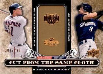 2008 Upper Deck A Piece of History - Cut From the Same Cloth #CSC-BZ Ryan Zimmerman / Ryan Braun Front