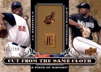 2008 Upper Deck A Piece of History - Cut From the Same Cloth #CSC-WS CC Sabathia / Dontrelle Willis Front