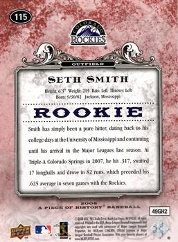 2008 Upper Deck A Piece of History - Red #115 Seth Smith Back