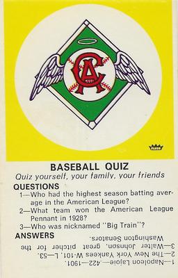 1969 Fleer Pennants and Stamps - Quiz Cards #NNO California Angels Front